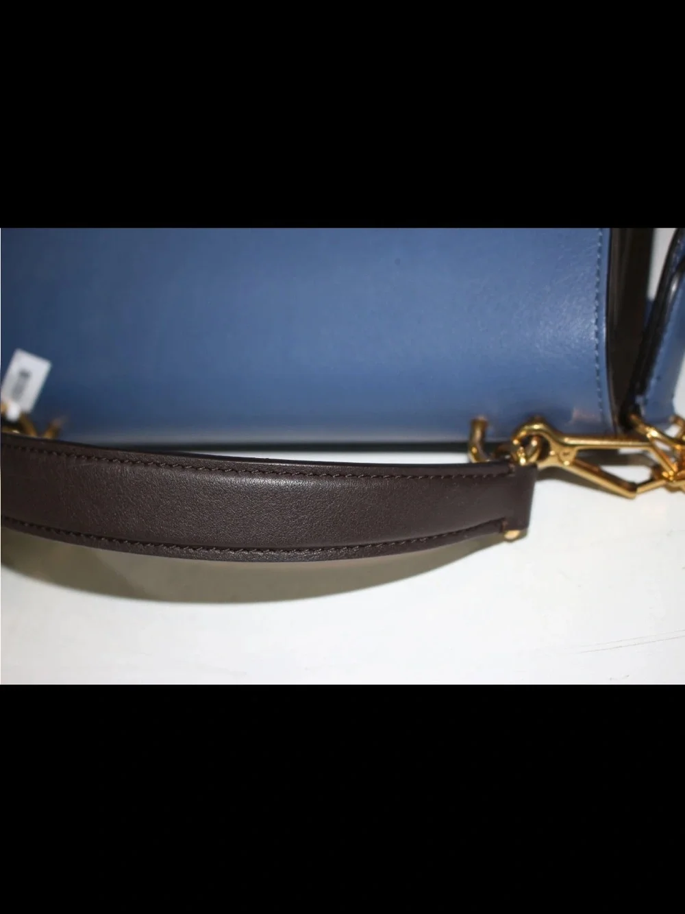 Mulberry Two-Tone Blue and Brown Top Handle Satchel with Gold Ring